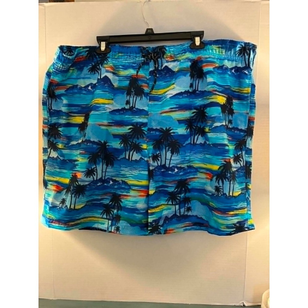 George Mens 3XL Swim Trunks Tropical Palm Tree Print Blue UPF 50+ NWT